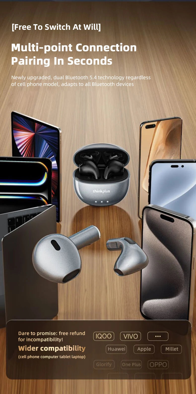 Original Lenovo LP2 Pro TWS Bluetooth Earphones Gaming Headset Sports Music Earbud Noise Cancellation HD Call Wireless Headphone